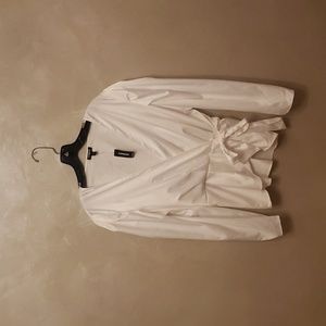 Express white satin blouse with leopard print